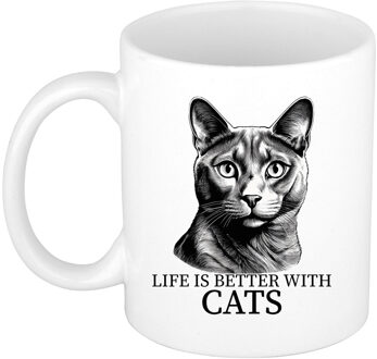 Bellatio Decorations Cadeau mok voor katten liefhebbers - Blauwe Rus - wit - keramiek - 300 ml