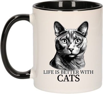 Bellatio Decorations Cadeau mok voor katten liefhebbers - Blauwe Rus - zwart - keramiek - 300 ml