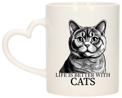 Bellatio Decorations Cadeau mok voor katten liefhebbers - Britse Korthaar - hartjes oor - keramiek - 300 ml