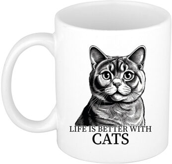 Bellatio Decorations Cadeau mok voor katten liefhebbers - Britse Korthaar - wit - keramiek - 300 ml