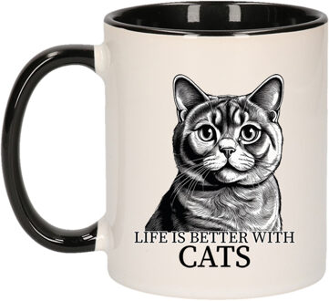 Bellatio Decorations Cadeau mok voor katten liefhebbers - Britse Korthaar - zwart - keramiek - 300 ml