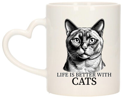 Bellatio Decorations Cadeau mok voor katten liefhebbers - Burmees - hartjes oor - keramiek - 300 ml