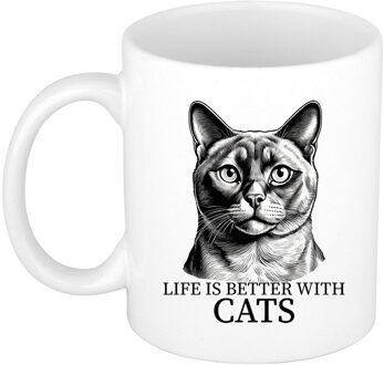 Bellatio Decorations Cadeau mok voor katten liefhebbers - Burmees - wit - keramiek - 300 ml