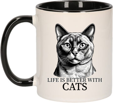 Bellatio Decorations Cadeau mok voor katten liefhebbers - Burmees - zwart - keramiek - 300 ml