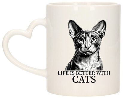 Bellatio Decorations Cadeau mok voor katten liefhebbers - Cornish Rex - hartjes oor - keramiek - 300 ml