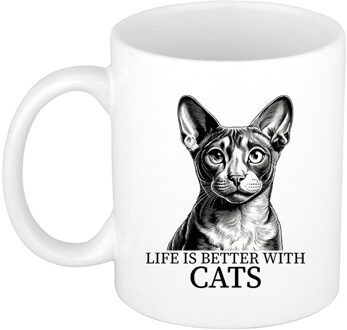 Bellatio Decorations Cadeau mok voor katten liefhebbers - Cornish Rex - wit - keramiek - 300 ml