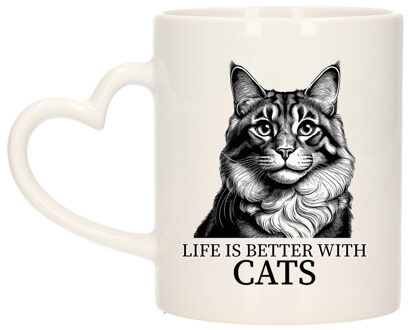 Bellatio Decorations Cadeau mok voor katten liefhebbers - Maine Coon - hartjes oor - keramiek - 300 ml