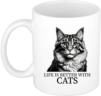 Bellatio Decorations Cadeau mok voor katten liefhebbers - Maine Coon - wit - keramiek - 300 ml