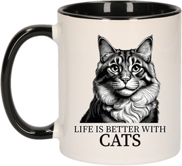 Bellatio Decorations Cadeau mok voor katten liefhebbers - Maine Coon - zwart - keramiek - 300 ml