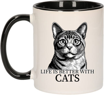 Bellatio Decorations Cadeau mok voor katten liefhebbers - Munchkin - zwart - keramiek - 300 ml