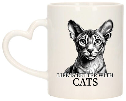 Bellatio Decorations Cadeau mok voor katten liefhebbers - Oosterse Korthaar - hartjes oor - keramiek - 300 ml