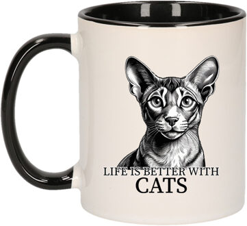 Bellatio Decorations Cadeau mok voor katten liefhebbers - Oosterse Korthaar - zwart - keramiek - 300 ml