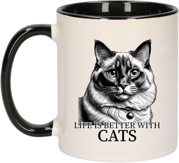 Bellatio Decorations Cadeau mok voor katten liefhebbers - Ragdoll - zwart - keramiek - 300 ml