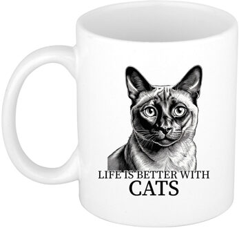 Bellatio Decorations Cadeau mok voor katten liefhebbers - Siamees - wit - keramiek - 300 ml