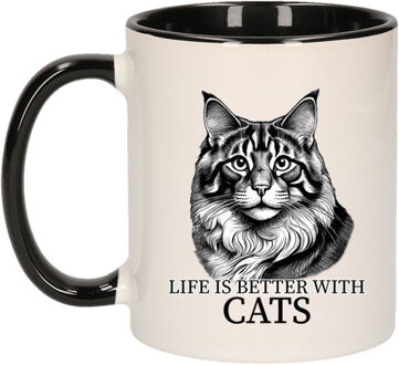 Bellatio Decorations Cadeau mok voor katten liefhebbers - Siberische Boskat - zwart - keramiek - 300 ml