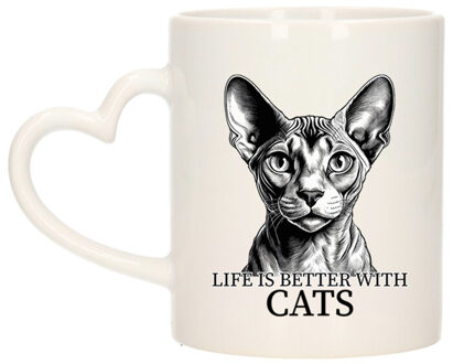 Bellatio Decorations Cadeau mok voor katten liefhebbers - Sphynx - hartjes oor - keramiek - 300 ml
