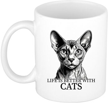 Bellatio Decorations Cadeau mok voor katten liefhebbers - Sphynx - wit - keramiek - 300 ml