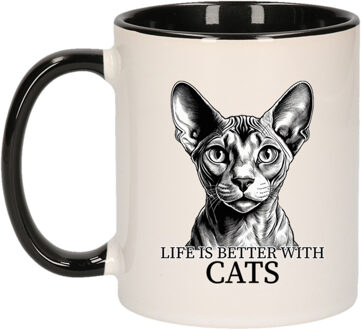 Bellatio Decorations Cadeau mok voor katten liefhebbers - Sphynx - zwart - keramiek - 300 ml