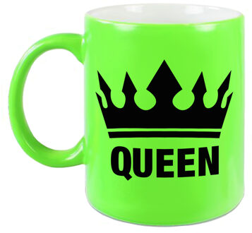 Bellatio Decorations Cadeau Queen mok/ beker fluor neon groen met zwarte bedrukking 300 ml - feest mokken