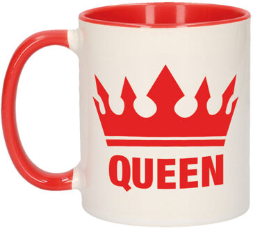 Bellatio Decorations Cadeau Queen mok/ beker rood wit 300 ml - feest mokken