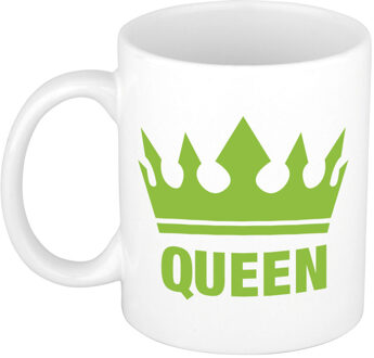 Bellatio Decorations Cadeau Queen mok/ beker wit met groene bedrukking 300 ml - feest mokken