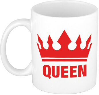Bellatio Decorations Cadeau Queen mok/ beker wit met rode bedrukking 300 ml