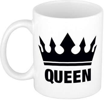 Bellatio Decorations Cadeau Queen mok/ beker wit met zwarte bedrukking 300 ml - feest mokken