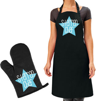 Bellatio Decorations Cadeau schort met ovenwant - voor dames - blauw - Moederdag/verjaardag