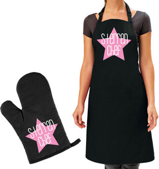 Bellatio Decorations Cadeau schort met ovenwant - voor dames - roze - Moederdag/verjaardag