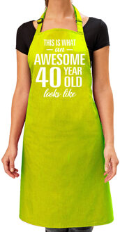 Bellatio Decorations Cadeau schort voor dames - awesome 40 year - lime groen - verjaardag - 40 jaar