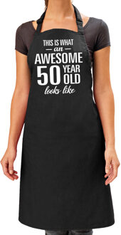 Bellatio Decorations Cadeau schort voor dames - awesome 50 year - zwart - keukenschort - verjaardag - 50 jaar