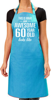 Bellatio Decorations Cadeau schort voor dames - awesome 60 year - blauw - keukenschort - verjaardag - 60 jaar