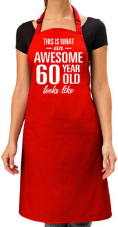 Bellatio Decorations Cadeau schort voor dames - awesome 60 year - rood - keukenschort - verjaardag - 60 jaar
