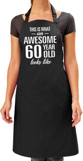 Bellatio Decorations Cadeau schort voor dames - awesome 60 year - zwart - keukenschort - verjaardag - 60 jaar