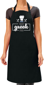 Bellatio Decorations Cadeau schort voor dames - Chef Greek food - zwart - keukenschort - keukenprinses - Moederdag