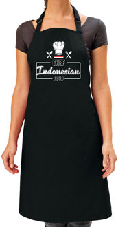 Bellatio Decorations Cadeau schort voor dames - Chef Indonesian food - zwart - keukenschort - keukenprinses - Moederdag Geel