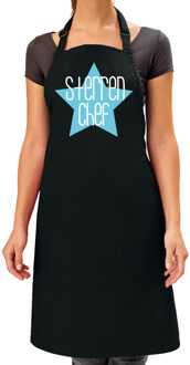 Bellatio Decorations Cadeau schort voor dames - sterren chef - blauw - keukenschort - barbecue - keukenprinses