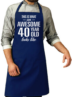 Bellatio Decorations Cadeau schort voor heren - awesome 40 year - kobalt - keukenschort - verjaardag - 40 jaar Kobalt blauw