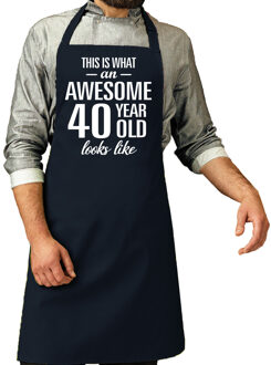 Bellatio Decorations Cadeau schort voor heren - awesome 40 year - navy - keukenschort - verjaardag - 40 jaar