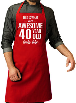 Bellatio Decorations Cadeau schort voor heren - awesome 40 year - rood - keukenschort - verjaardag - 40 jaar