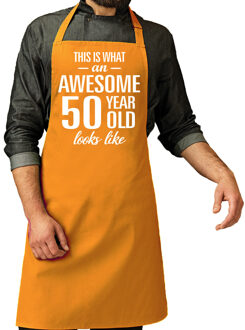 Bellatio Decorations Cadeau schort voor heren - awesome 50 year - oranje - keukenschort - verjaardag - 50 jaar