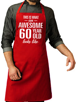 Bellatio Decorations Cadeau schort voor heren - awesome 60 year - rood - keukenschort - verjaardag - 60 jaar
