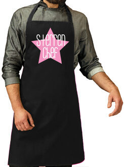 Bellatio Decorations Cadeau schort voor heren - sterren chef - roze - keukenschort - barbecue - keukenprins