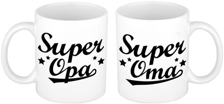 Bellatio Decorations Cadeau set - Super oma / opa - koffie mokken / bekers - wit - 300 ml
