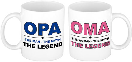 Bellatio Decorations Cadeau set The Legend oma/opa koffie mokken / bekers wit 300 ml