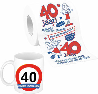 Bellatio Decorations Cadeau set voor 40e verjaardag - Koffie mok en funny Wc-rol - Voor vrouwen van 40 - feest mokken Multikleur