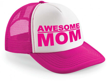 Bellatio Decorations Cadeau snapback/cap - awesome mom - roze/wit - pet - dames - moederdag - mama
