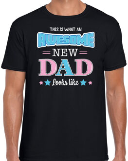 Bellatio Decorations Cadeau t-shirt aanstaande papa - awesome new dad - roze/blauw - heren - Vaderdag/verjaardag XL