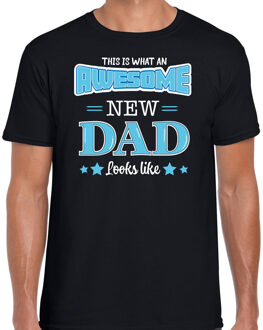 Bellatio Decorations Cadeau t-shirt aanstaande papa - awesome new dad - zwart/blauw - heren - Vaderdag/verjaardag L