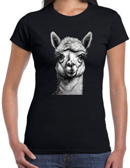 Bellatio Decorations Cadeau T-shirt dames - boerderijdieren liefhebber - zwart - alpaca XS